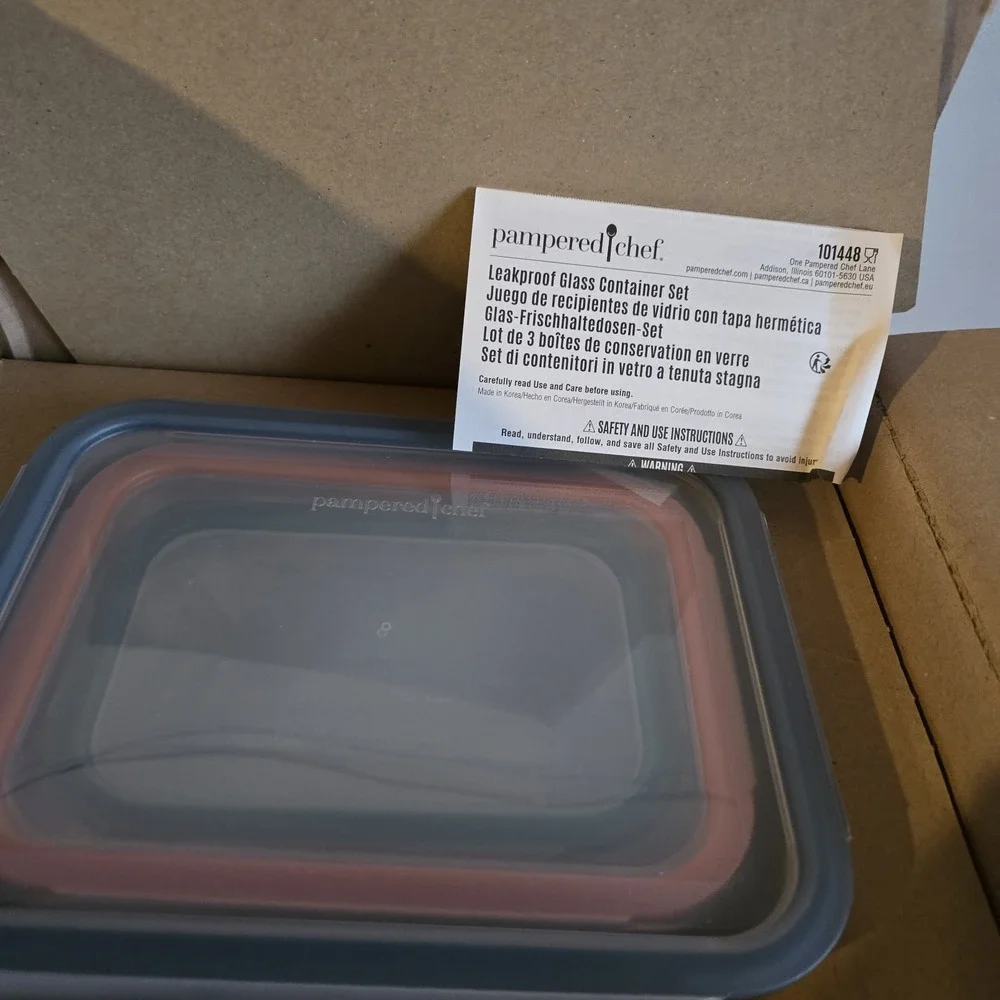 Pampered Chef 101448 Leakproof Glass Container Set Clear Multicolor Nesting